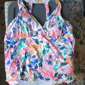 Pink and Blue Floral Wrap Halter Tank Top